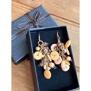 Handmade Dangle Earrings With Wooden Beads & Metal Charms Lightweight & Stylish